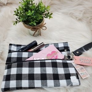 Black and white checkered print makeup/clutch